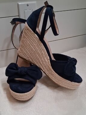 Womens Rilista Navy Bow Espadrille Wedge Sandals Size 8 NWOT